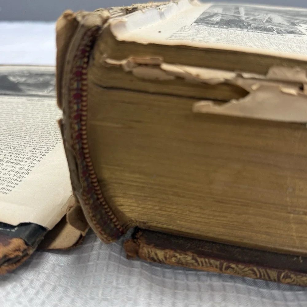 Antique 1800s German‎ Holy Bible Heilige Schrift Scripture Leather Rough Book